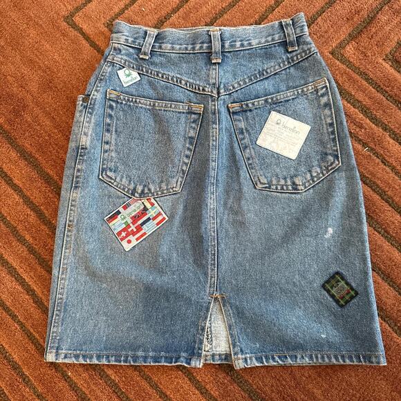 90s patchwork denim high rise denim skirt midi - United Colors of Benetton - Picture 8 of 8